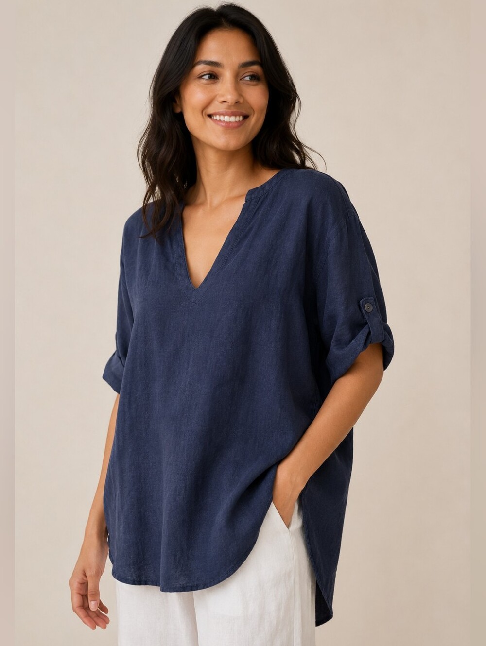 Wrap London | 100% Linen V-Neck Tunic Top Coastal Grandma Lagenlook Minimalist 8